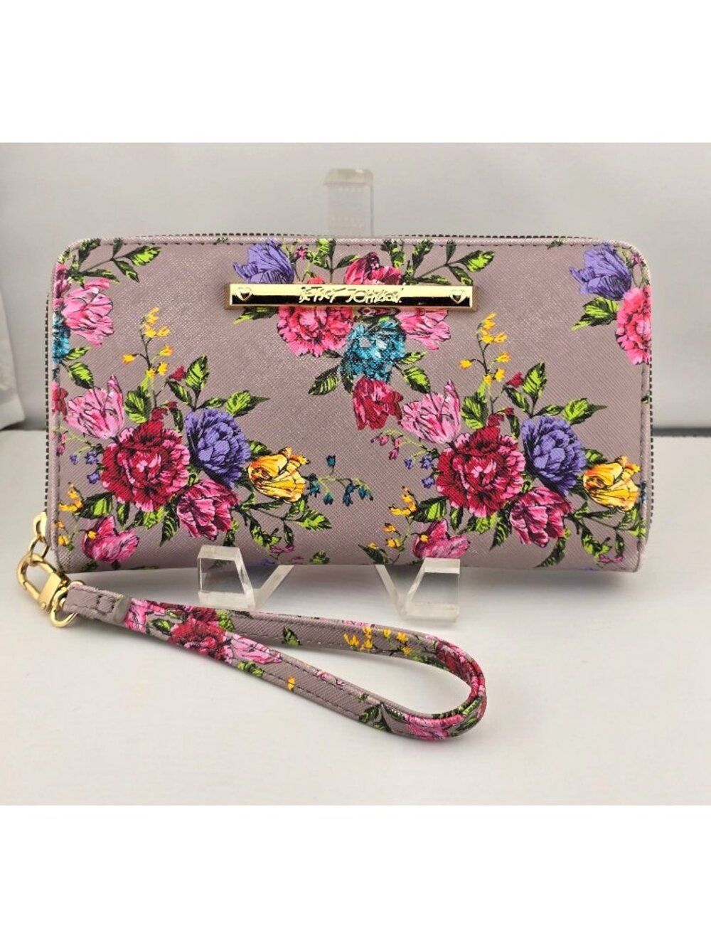 Betsey Johnson Floral Print Zip-Around Wallet With Wrist Strap - Picture 1 of 10